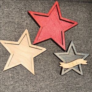 Set of Three  hand made Wooden Star Decorations T2